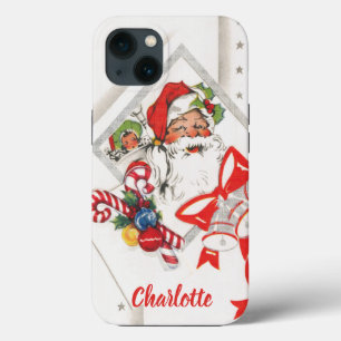 Vintage Christmas, Santa Claus with Candy Canes iPhone 13 Case