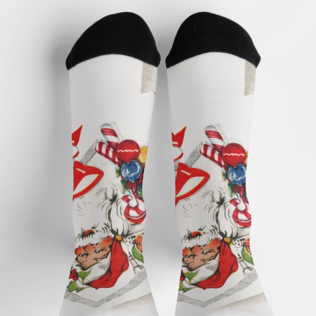 Vintage Christmas, Santa Claus with Candy Canes Socks (Top)