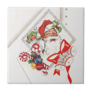 Vintage Christmas, Santa Claus with Candy Canes Tile