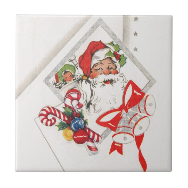 Vintage Christmas, Santa Claus with Candy Canes Tile (Front)
