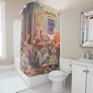 Vintage Christmas, Santa Claus with Elves Workshop