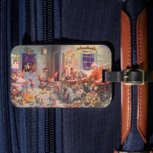 Vintage Christmas, Santa Claus with Elves Workshop Luggage Tag
