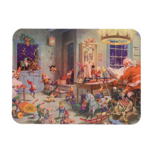 Vintage Christmas, Santa Claus with Elves Workshop Magnet