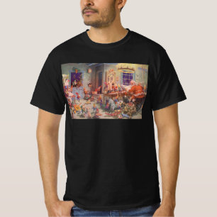 Vintage Christmas, Santa Claus with Elves Workshop T-Shirt