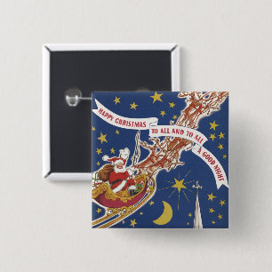 Vintage Christmas Santa Claus With Flying Reindeer 2 Inch Square Button