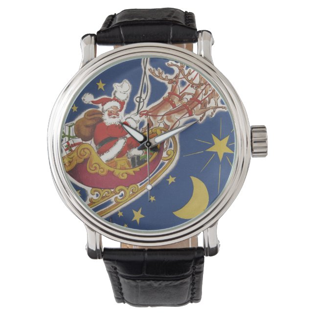 Vintage Christmas Santa Claus With Flying Reindeer Watch (Front)