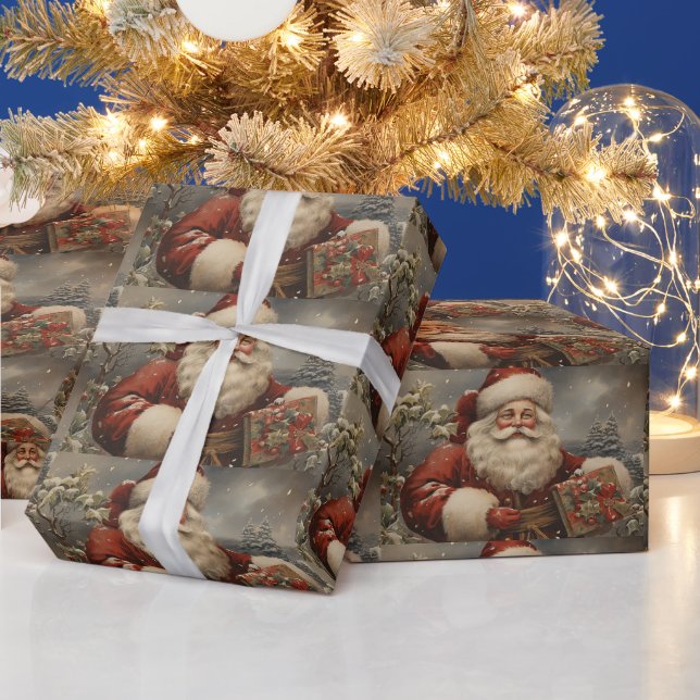 Vintage Christmas Santa Claus with Gifts  Wrapping Paper (Holidays)