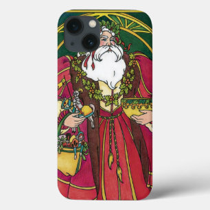 Vintage Christmas, Santa Claus with Holly Leaves iPhone 13 Case