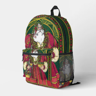 Vintage Christmas, Santa Claus with Holly Leaves Printed Backpack