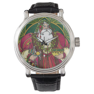 Vintage Christmas, Santa Claus with Holly Leaves Watch