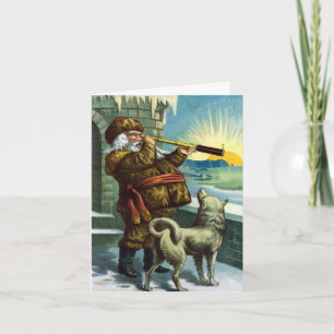 Vintage Christmas Santa Claus with Husky Thank You Card