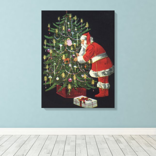 Vintage Christmas, Santa Claus with Presents Canvas Print (Insitu(Wood Floor))