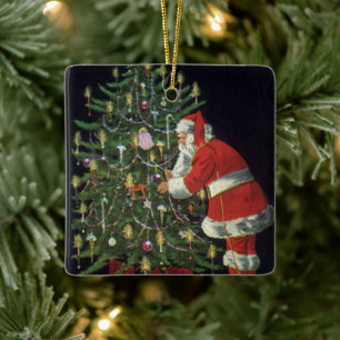 Vintage Christmas, Santa Claus with Presents Ceramic Ornament