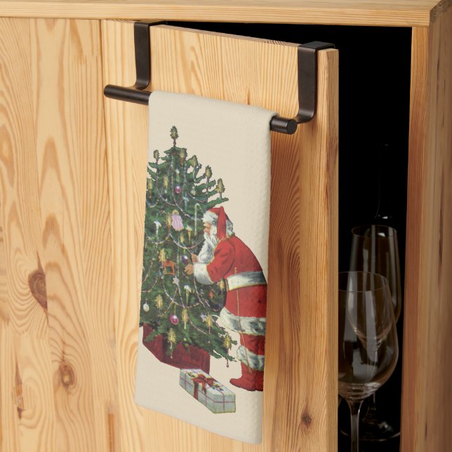 Vintage Christmas, Santa Claus with Presents Kitchen Towel (Thirds Fold)