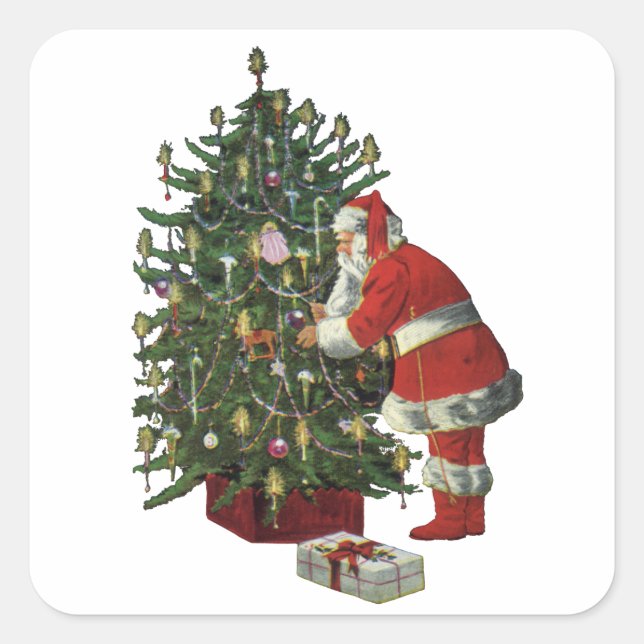 Vintage Christmas, Santa Claus with Presents Square Sticker (Front)
