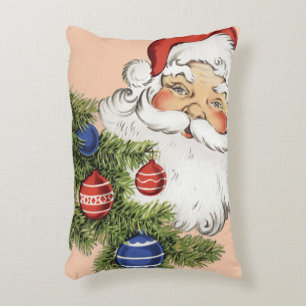 Vintage Christmas Santa Claus with Tree Ornaments Accent Pillow