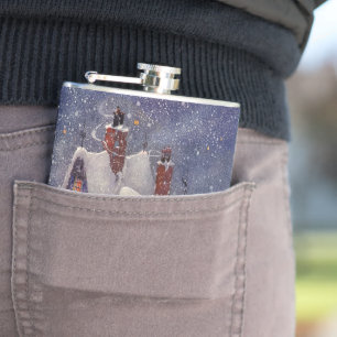 Vintage Christmas, Santa Claus Workshop North Pole Hip Flask