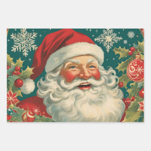 Vintage Christmas Santa Claus Wrapping Paper Sheet