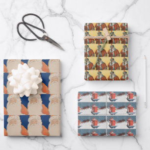 Vintage christmas santa claus wrapping paper sheet