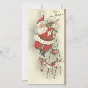 Vintage Christmas Santa Dances Plays Violin Holiday Card