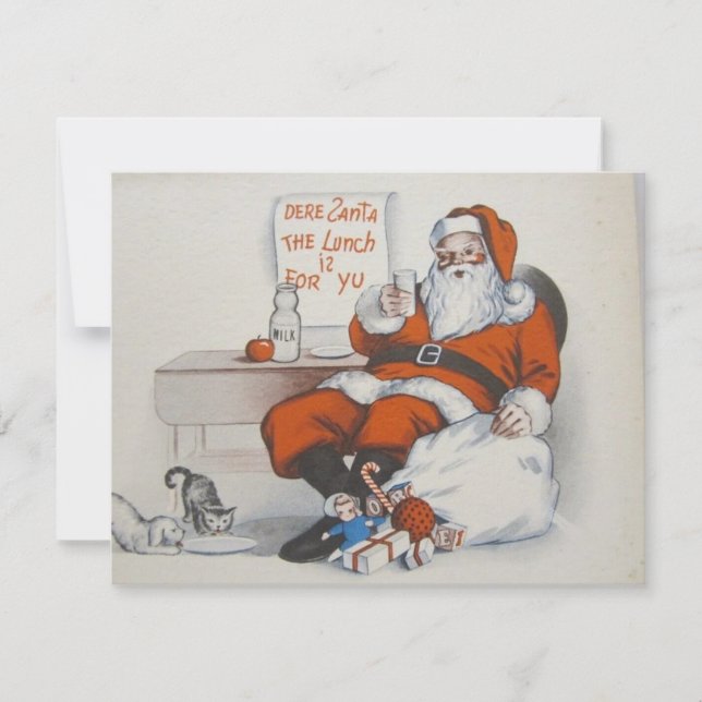 Vintage Christmas Santa Enjoys Milk Holiday Card (Front)