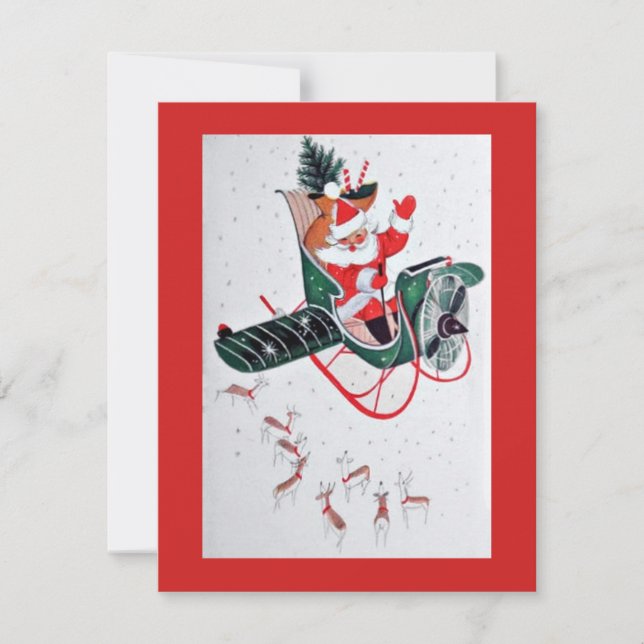 Vintage Christmas Santa Flying Holiday Card (Front)