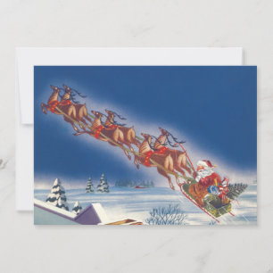 Vintage Christmas, Santa Flying Sleigh Invitation