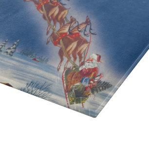 Vintage Christmas, Santa Flying Sleigh w Reindeer Cutting Board