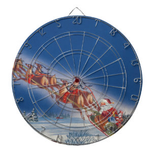 Vintage Christmas, Santa Flying Sleigh w Reindeer Dartboard