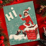 Vintage Christmas Santa Girl On Rooftop Holiday Card<br><div class="desc">Vintage Christmas Santa Girl On Rooftop Holiday Card.</div>