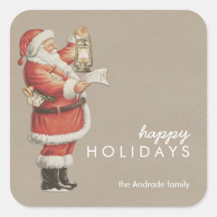 Vintage Christmas Santa Happy Holidays Personalize Square Sticker