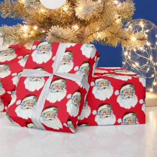 Vintage Christmas Santa head tiled Wrapping Paper