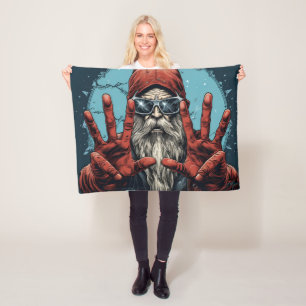 Vintage Christmas Santa Heavy Metal Rock and Roll Fleece Blanket