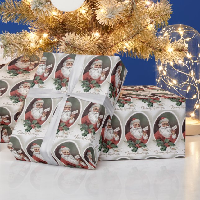 vintage Christmas Santa Holiday tiled party Wrapping Paper (Holidays)
