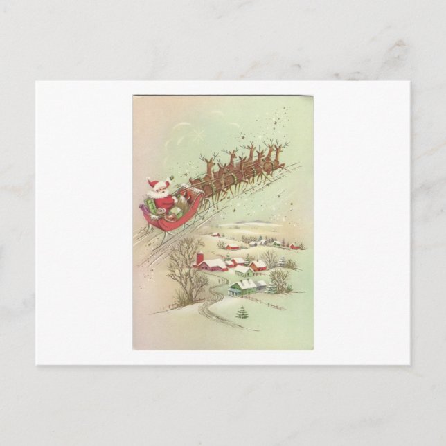 Vintage Christmas Santa In Sleigh Holiday Postcard (Front)