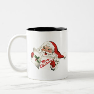 Vintage Christmas Santa Merry Christmas retro Two-Tone Coffee Mug