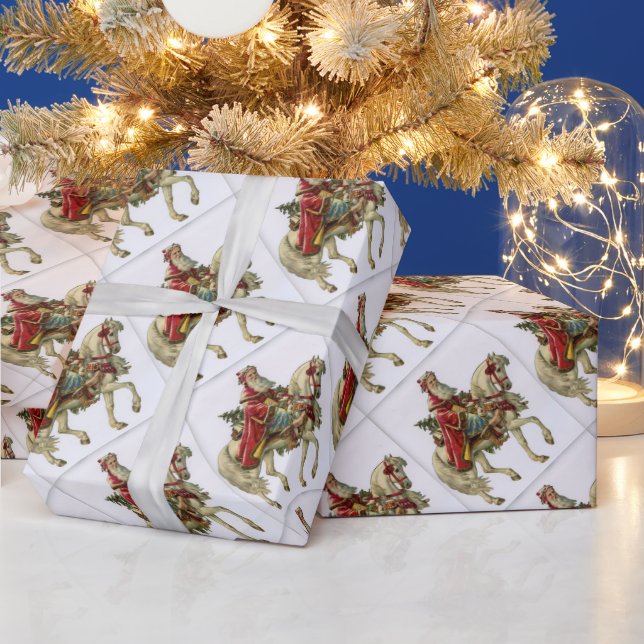 Vintage Christmas Santa on Horse Wrapping Paper (Holidays)
