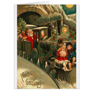 Vintage Christmas Santa On Train