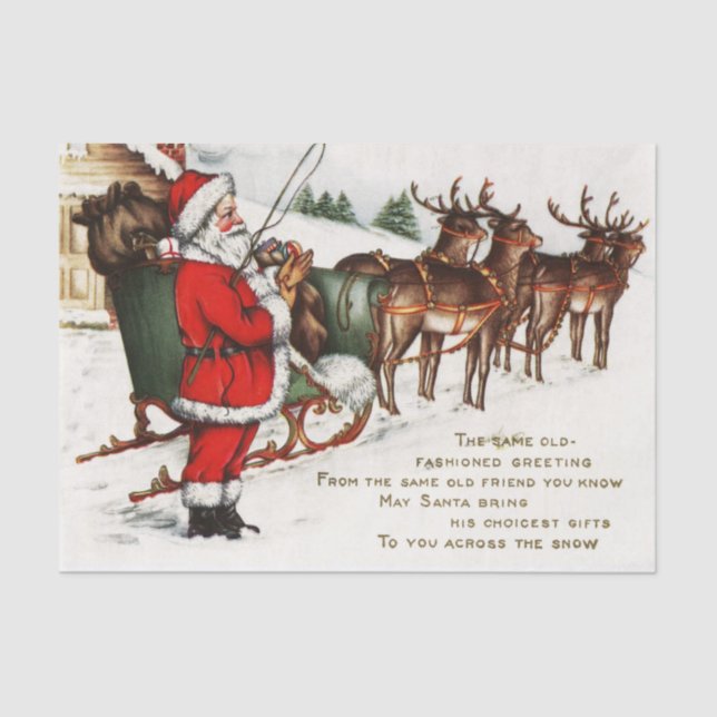 Vintage Christmas Santa reindeer party tissue Paper (Front)