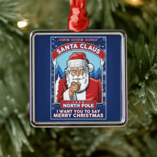Vintage Christmas Santa Says Merry Christmas Metal Ornament