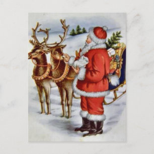 Vintage Christmas Santa Sleigh Reindeer Holiday Postcard
