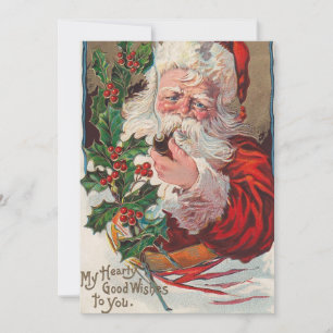 Vintage Christmas Santa Smoking Pipe Holiday Card