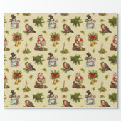 Vintage Christmas Santa Snowman Candles Red Green Wrapping Paper (Flat)