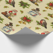 Vintage Christmas Santa Snowman Candles Red Green Wrapping Paper (Corner)