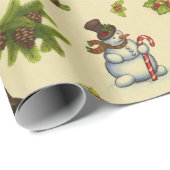Vintage Christmas Santa Snowman Candles Red Green Wrapping Paper (Roll Corner)