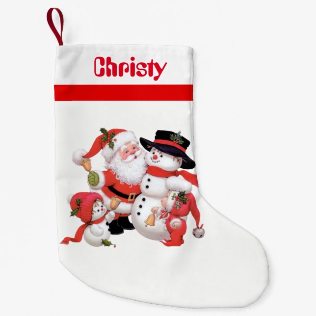 Vintage Christmas Santa snowman Holiday stocking (Front)