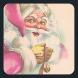 Vintage Christmas Santa Square Sticker<br><div class="desc">Pink Retro Vintage Christmas Santa Holiday Wrapping Paper.</div>