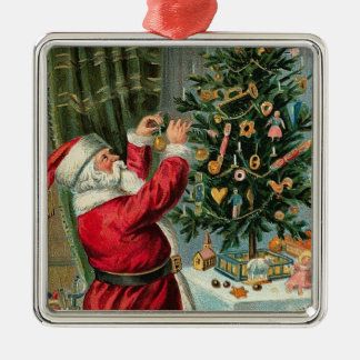 Vintage Christmas Santa Tree Decorating-Ornament Metal Ornament