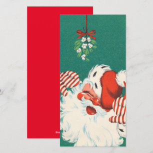 Vintage Christmas Santa Under Mistletoe Holiday Card