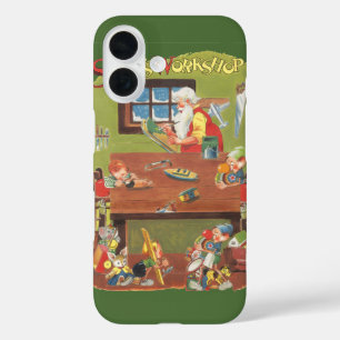 Vintage Christmas Santa with Elves in the Workshop iPhone 16 Case